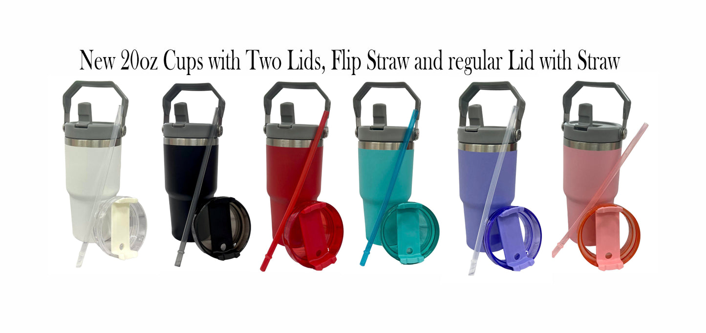 20oz Stainless Steel Cup with Flip Straw and Regular Lid