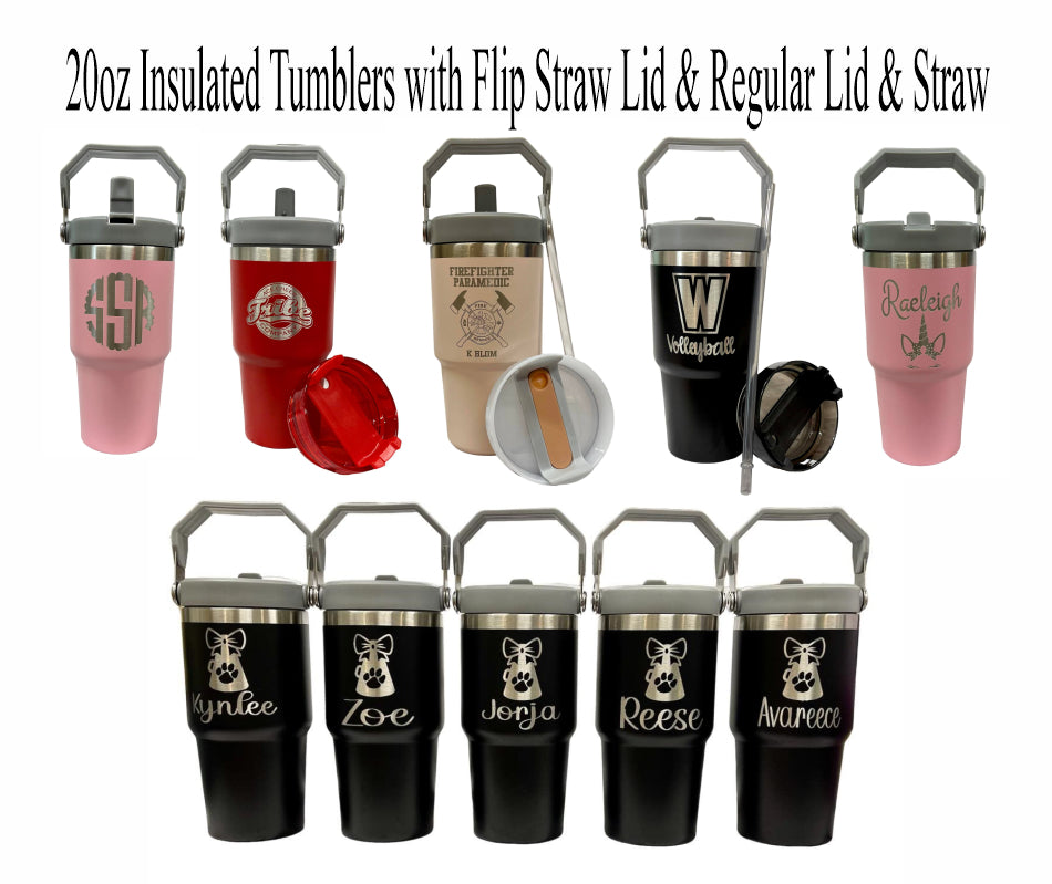20oz Stainless Steel Cup with Flip Straw and Regular Lid