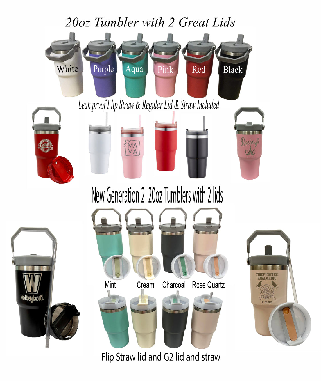 20oz Stainless Steel Cup with Flip Straw and Regular Lid