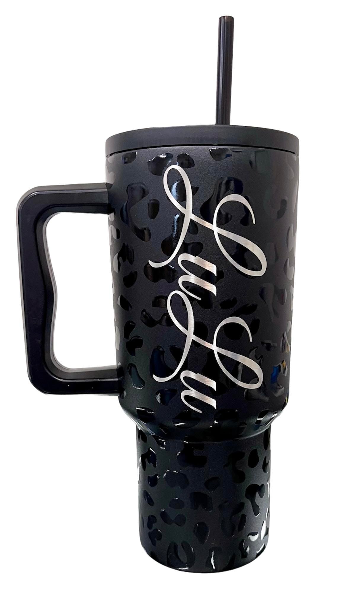 Personalized 30oz Laser Engraved Stainless Steel Simple Tumbler with Handle and Straw Lid