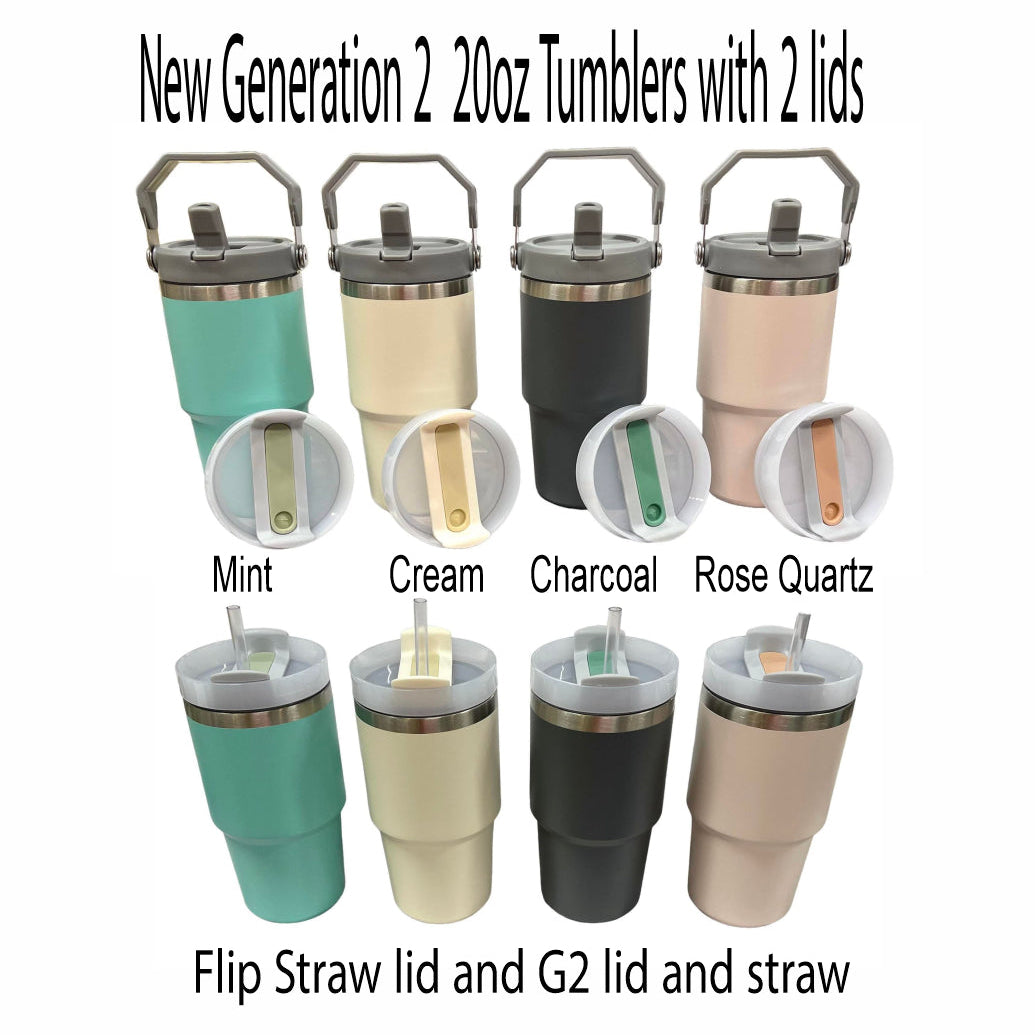 20oz Stainless Steel Cup with Flip Straw and Regular Lid