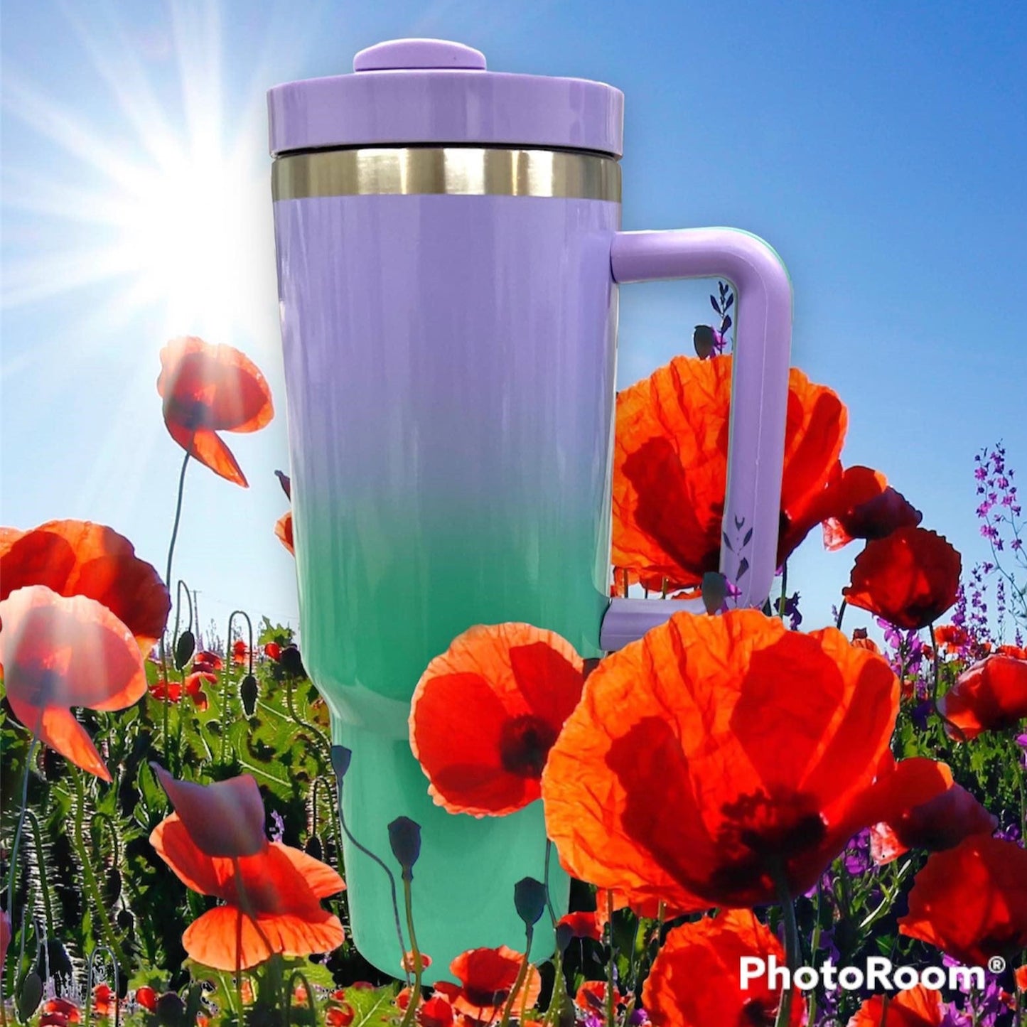 40oz Stainless Steel Ombre, Leopard, Fairyland Patterned Tumbler with Handle