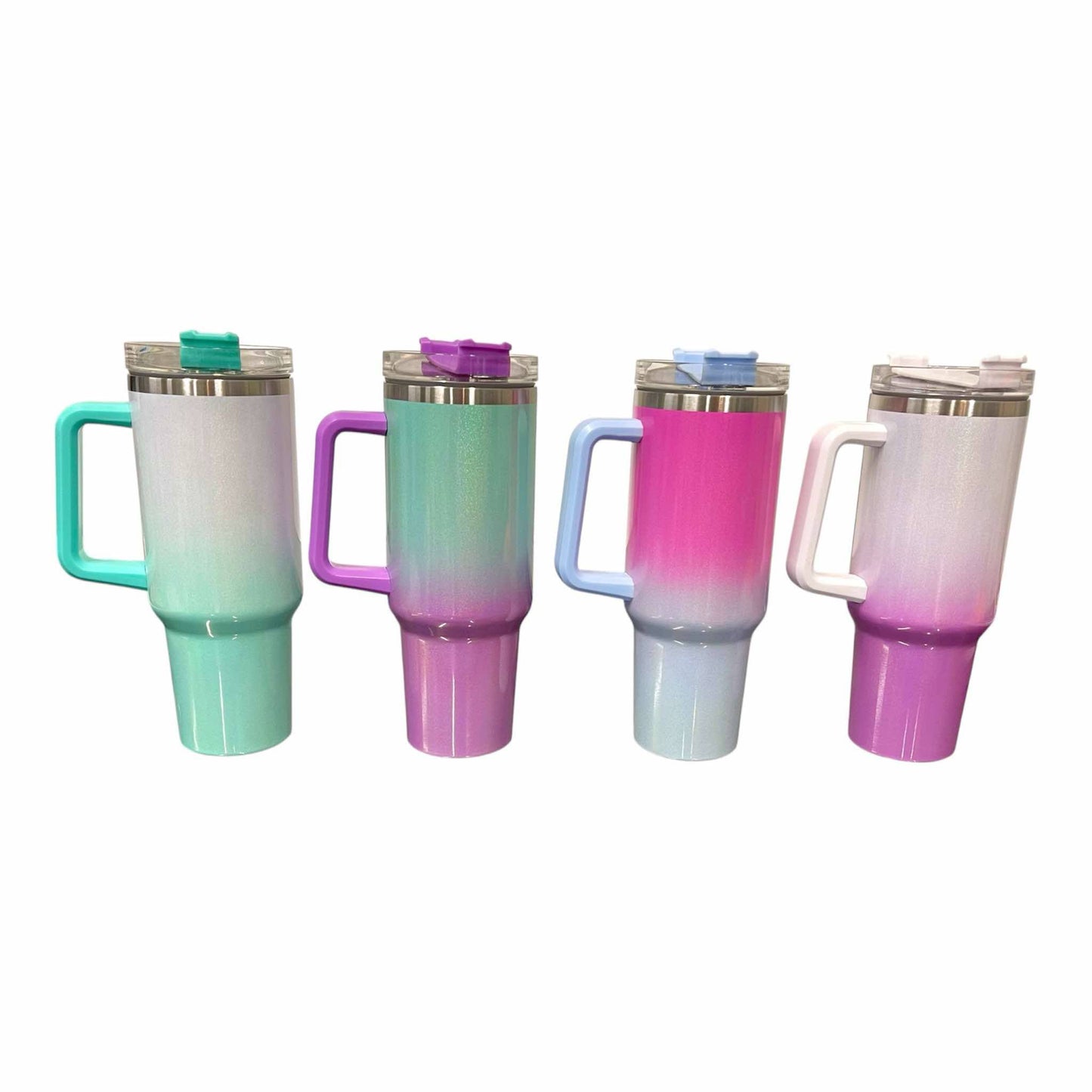 40oz Stainless Steel Glitter Sublimation or Laser Engraved Tumblers with Handle
