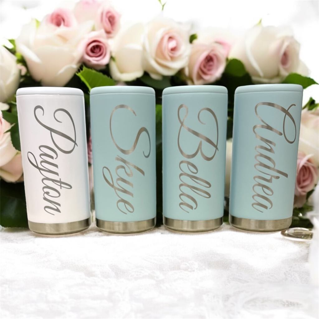 Personalized Laser Engraved Slim Stainless Steel Can Cooler for Seltzer, Energy Drinks and Skinny Beer Cans