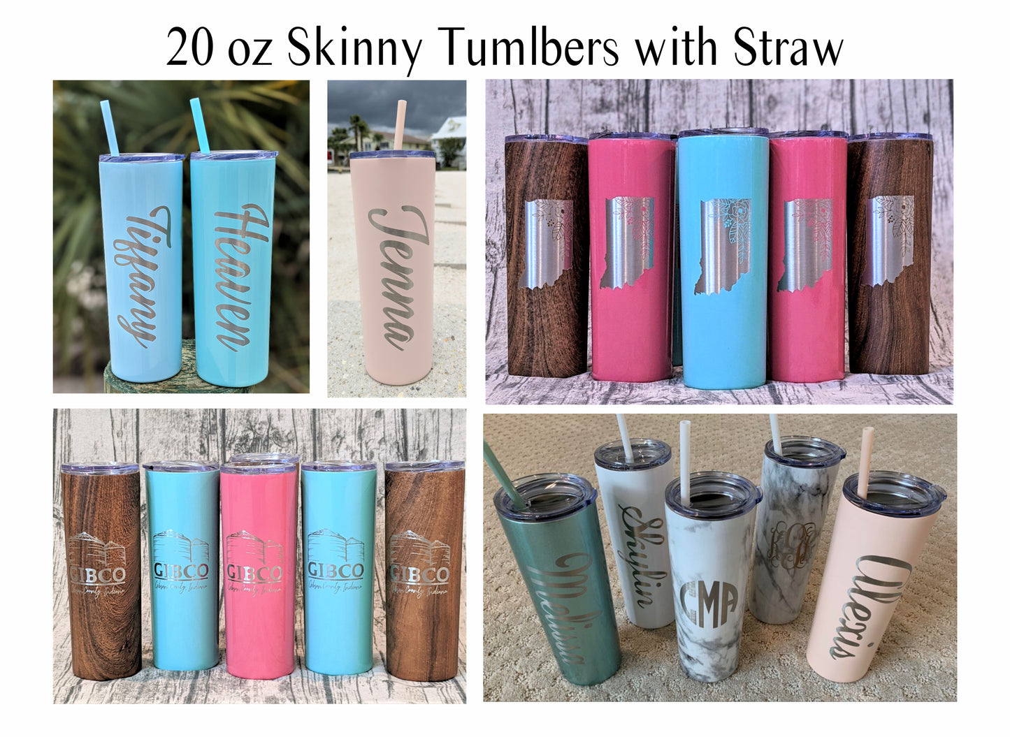 20oz Solid Color Skinny Tumbler with Straw