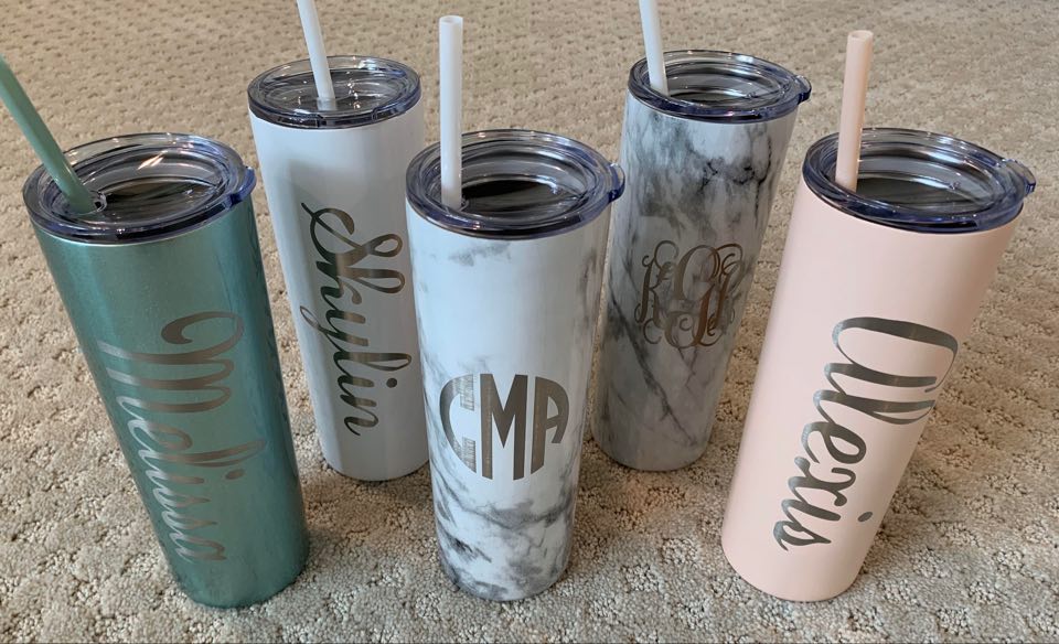 Monogram - Laser Engraved 20 oz  Solid Color Skinny Tumbler with Matching Straw