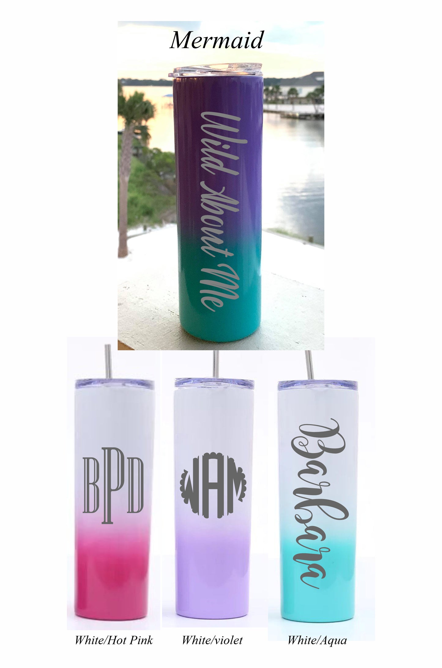 20oz Ombre Color Fade Skinny Tumbler with Straw