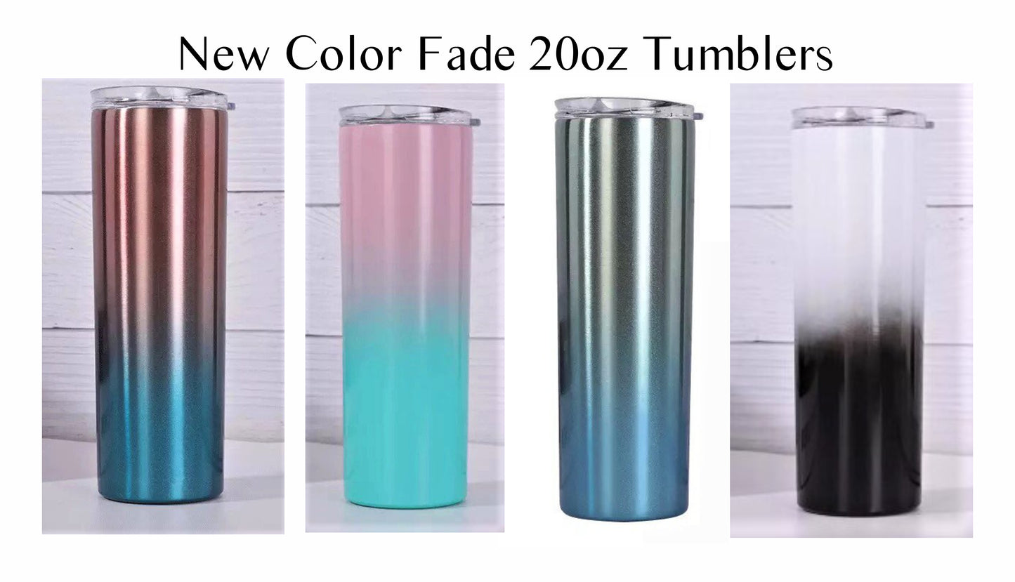 20oz Ombre Color Fade Skinny Tumbler with Straw