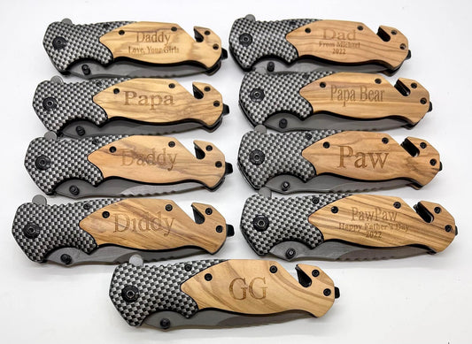Engravable Olive Wood Folding Knives