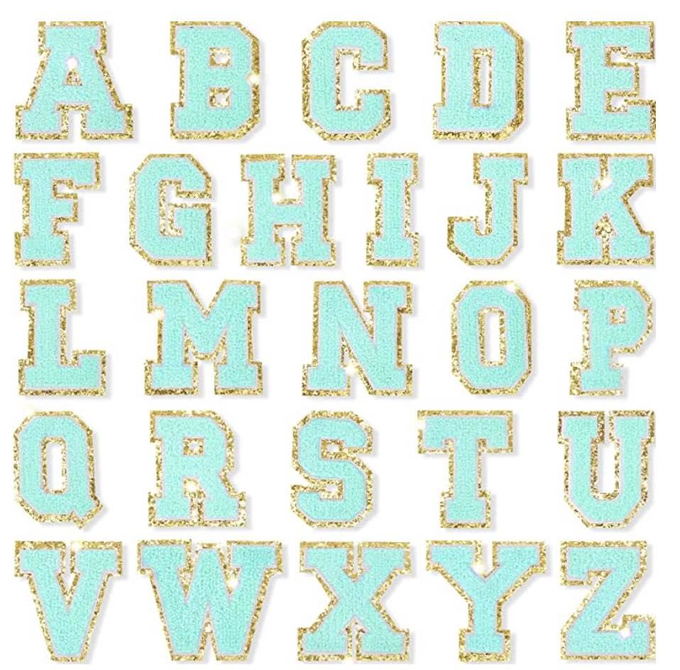 Chenille Letters 3.2 inch Light Blue, Hot Pink