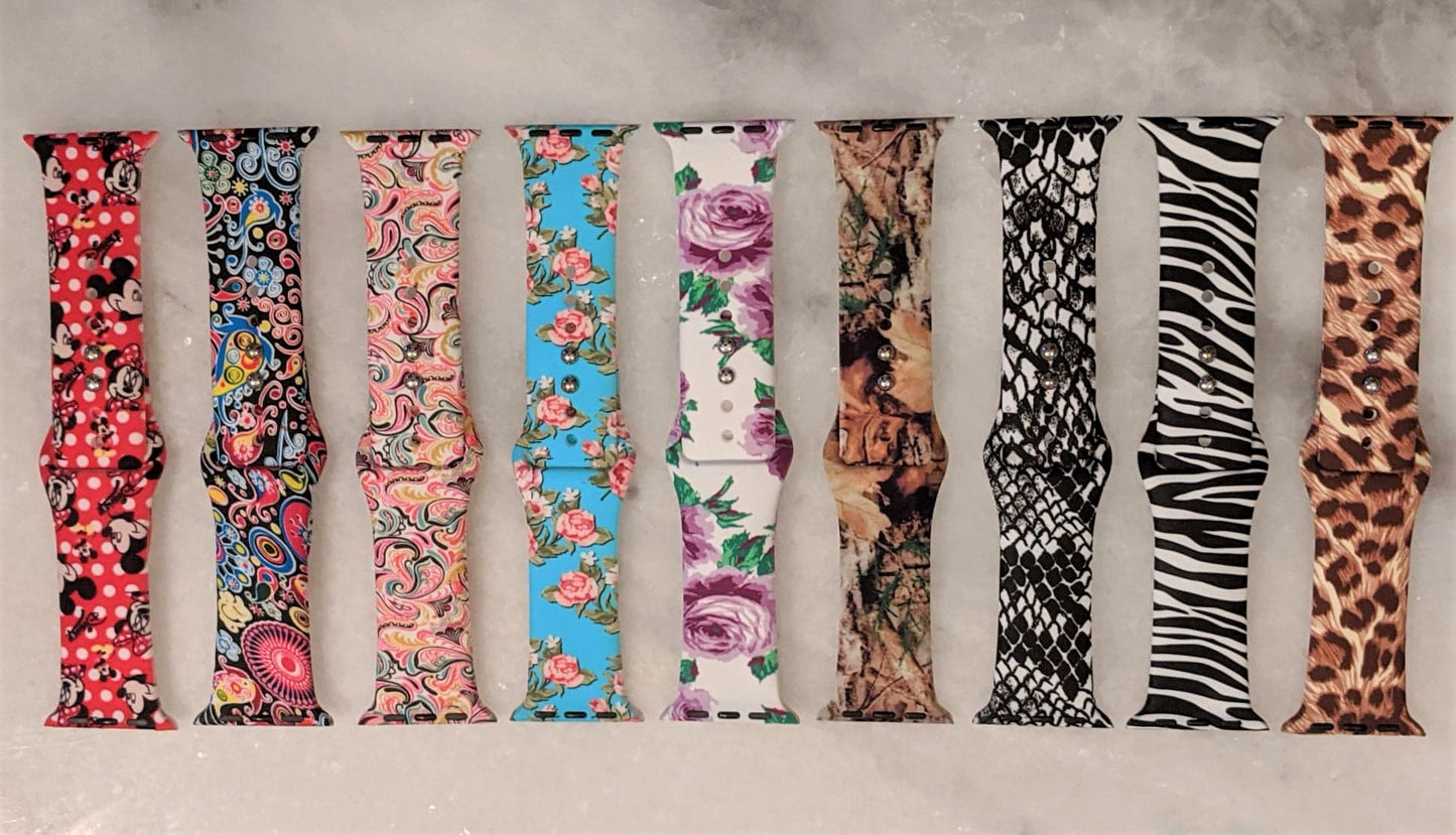 Printed  Monogram Silicone Apple Watch Bands (See product description to add engraving)