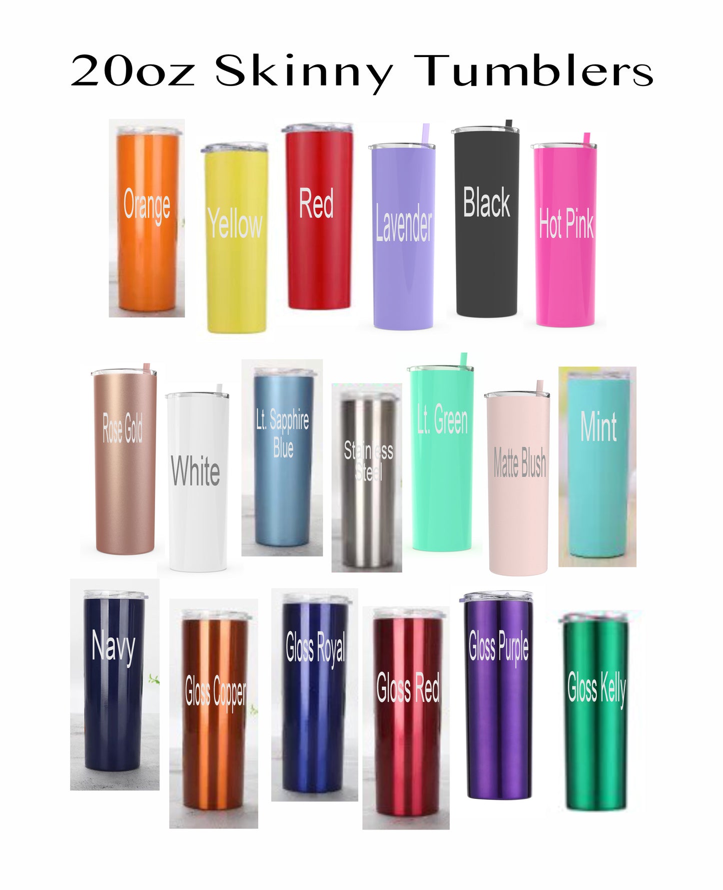 20oz Solid Color Skinny Tumbler with Straw