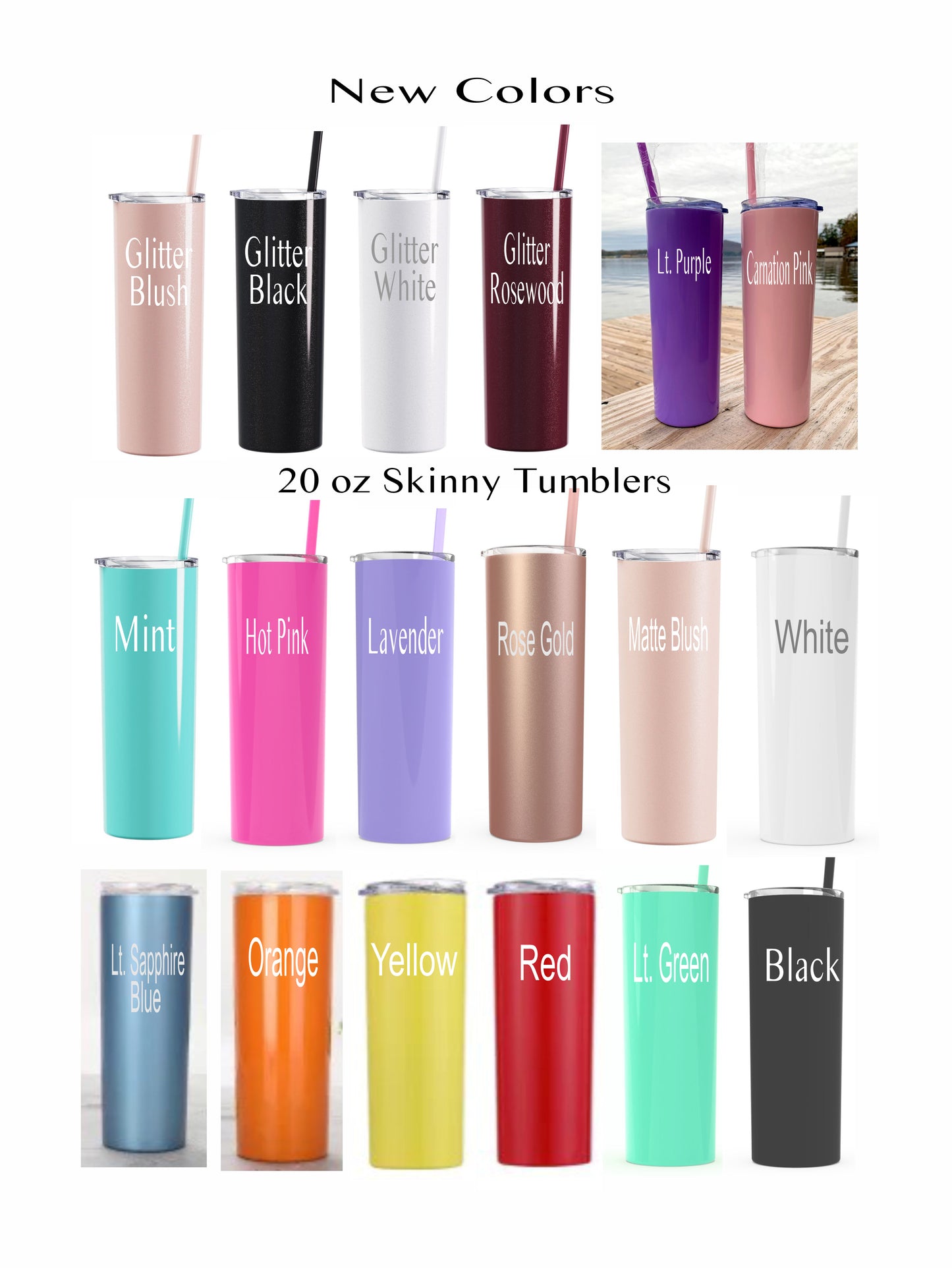20oz Solid Color Skinny Tumbler with Straw
