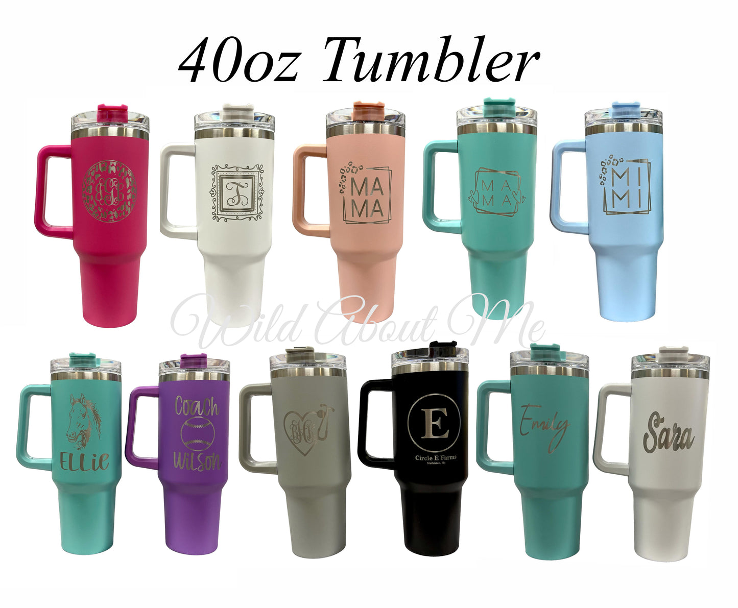 40oz Stainless Steel Generation 1 Tumbler with Handle, Personalized Large Insulated Tumbler