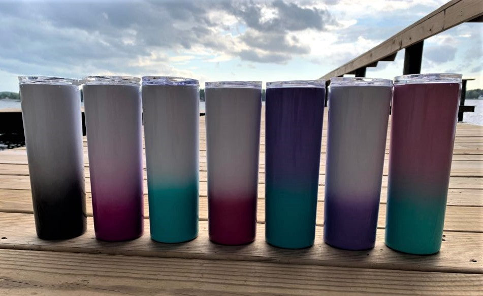 20oz Ombre Color Fade Skinny Tumbler with Straw