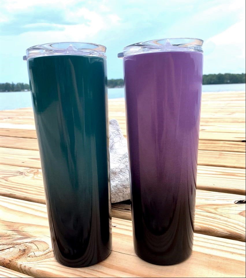 20oz Ombre Color Fade Skinny Tumbler with Straw