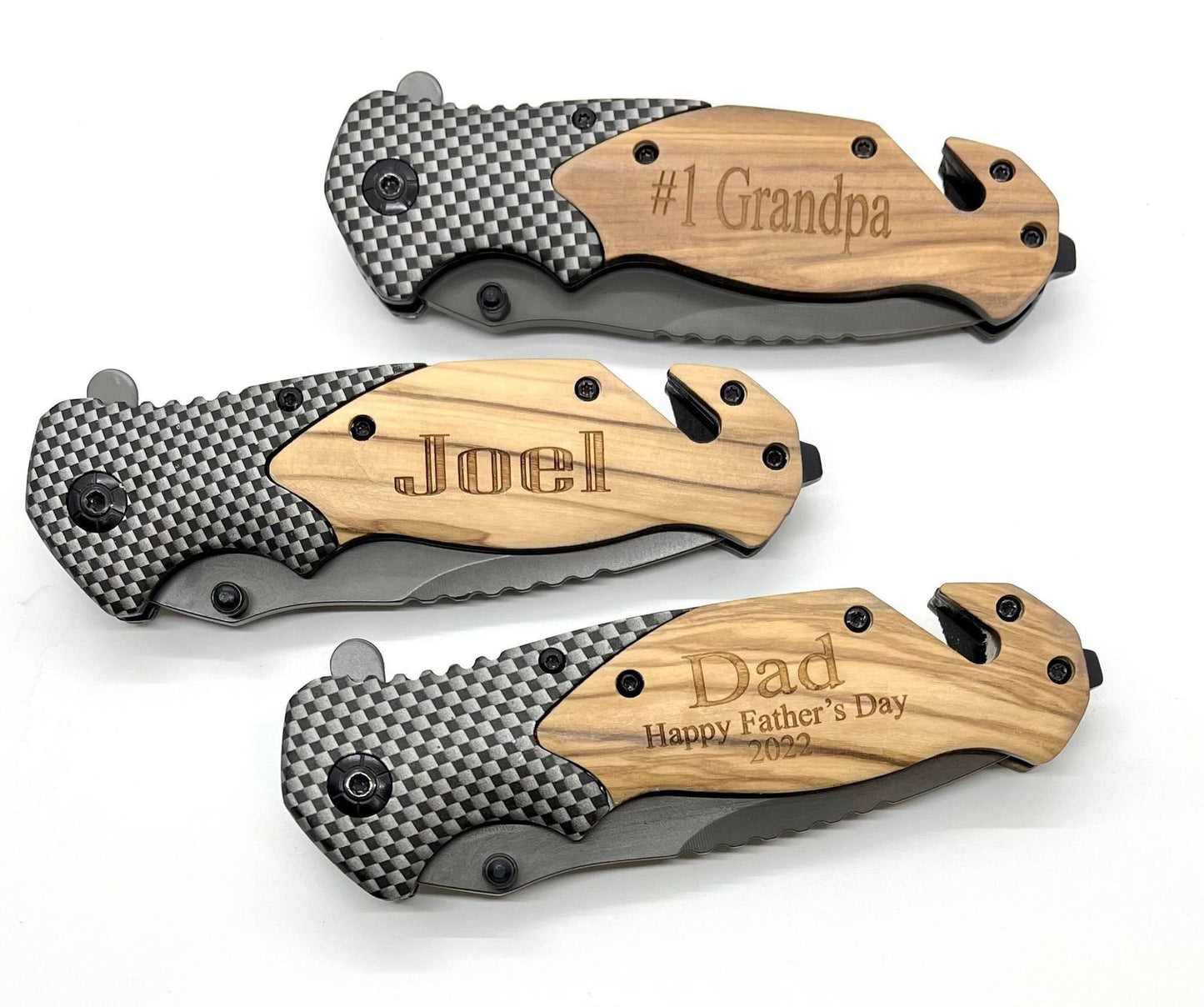 Engravable Olive Wood Folding Knives