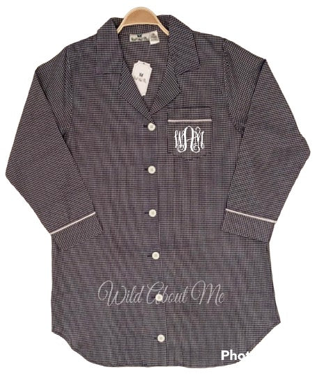 Gingham Lounge Shirts, Bridesmaid Shirts, Monogram Lounge Shirts,