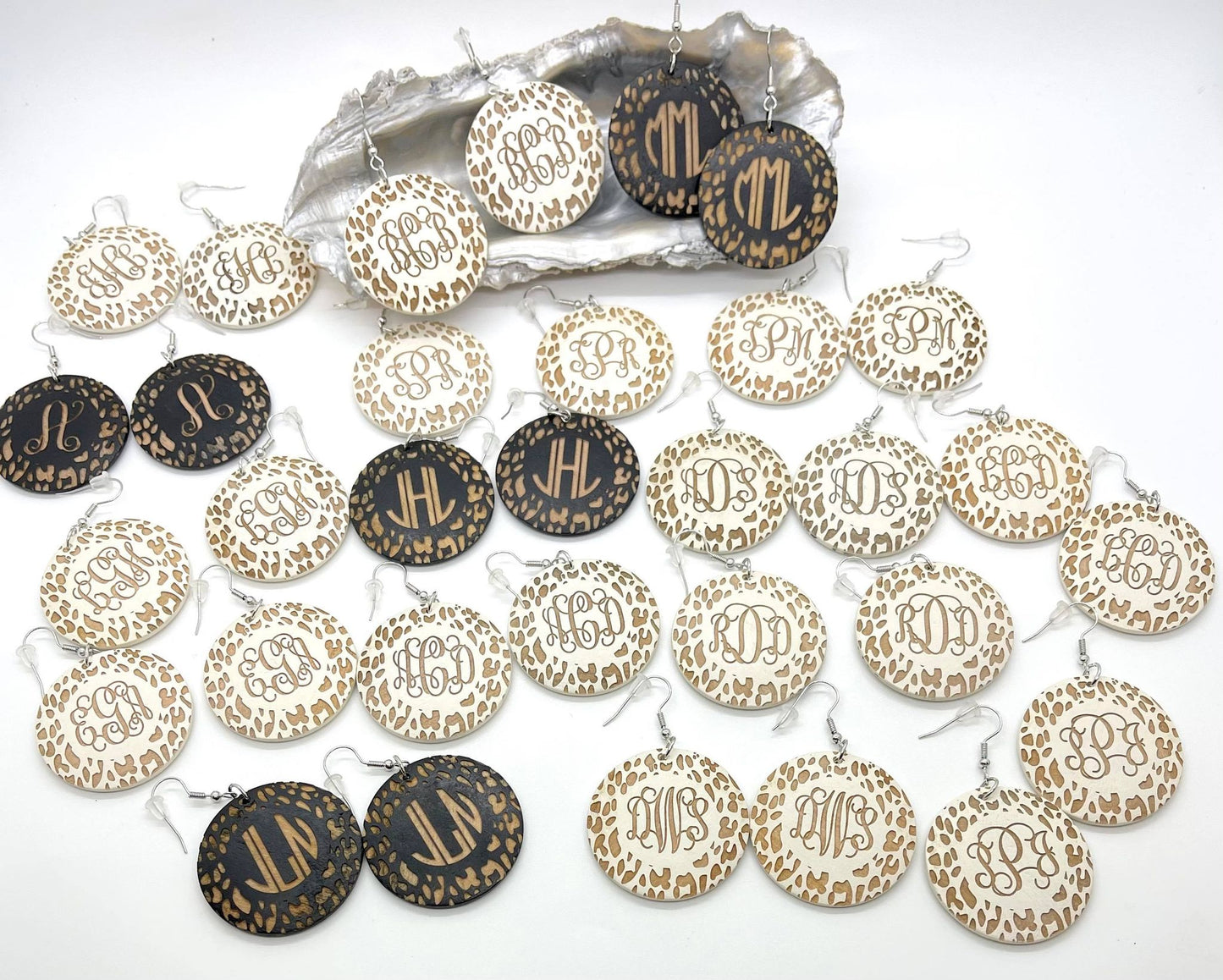 Wood Disc Leopard Earrings