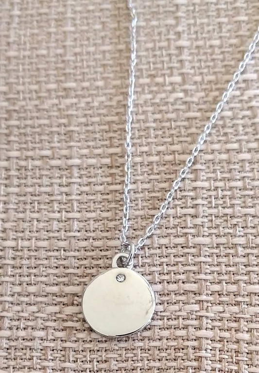 Simple Silver Necklace with CZ Stone