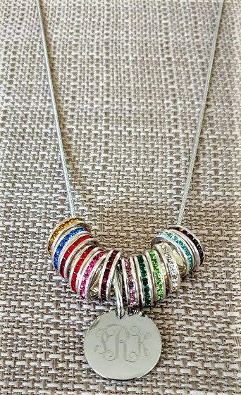 Monogram Disc Necklace Add a Birthstone Charm Necklace