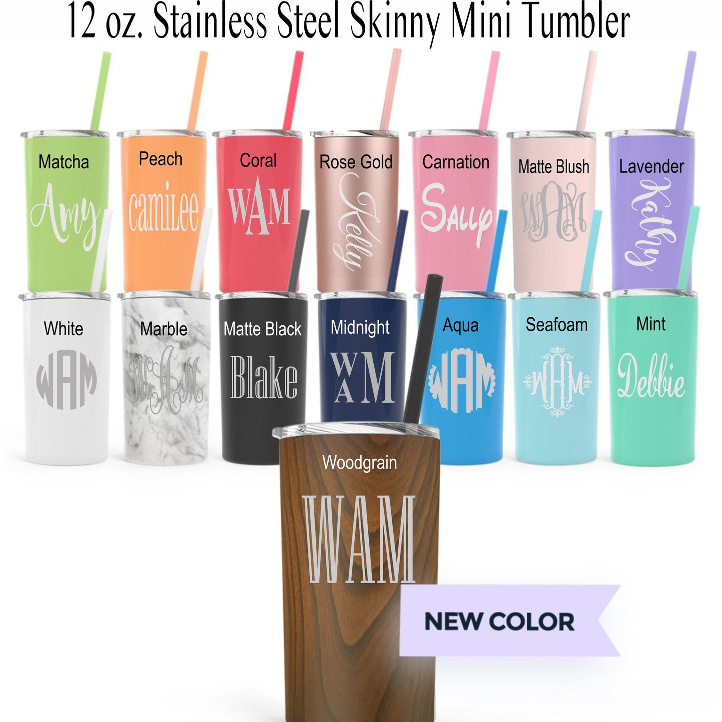 12oz Personalized Stainless Steel Skinny Tumbler