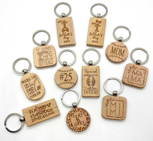 Personalized Wood Keychains, Father's Day Gifts, Graduation, Groomsman, Laser Engraved Keychains