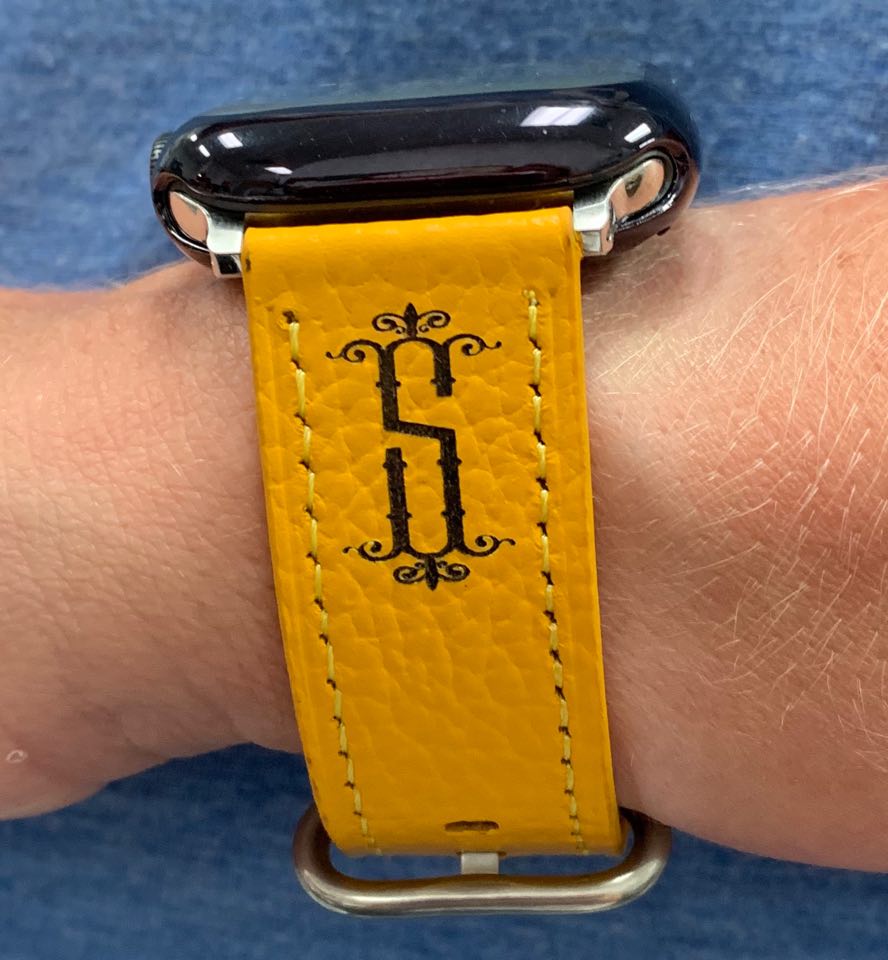 Monogram Leather Personalized Apple Watch Bands  (Laser engraving included)