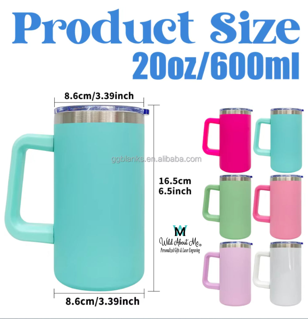 20oz Personalized Laser Engraved  Stainless Steel Coffee Tumblers with Handle