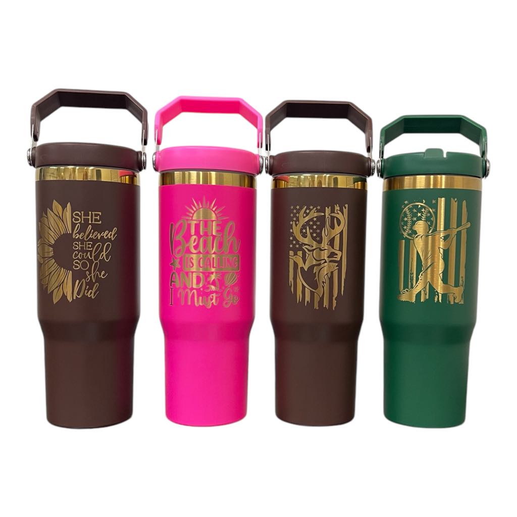 Personalized 30oz Insulated Tumbler, with Flip Straw  Laser Engraved Water Bottle Tumbler