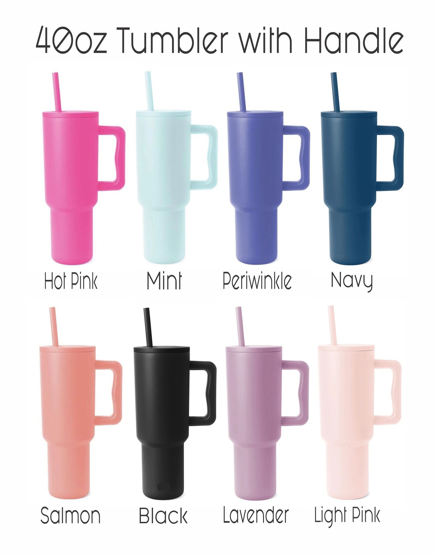 Personalized 40oz Stainless Steel Simple Tumbler with Handle and Straw Lid