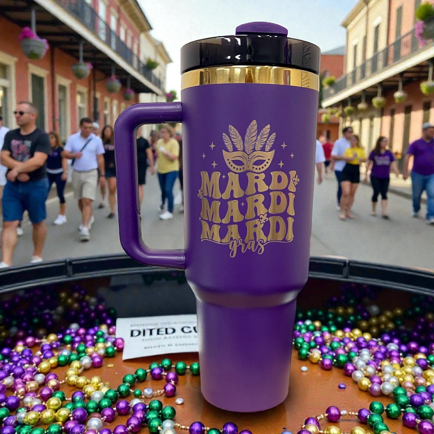 Personalized, Laser Engraved 40oz Stainless Steel Tumbler with Handle, New Color Plating Rainbow, Copper, Gold