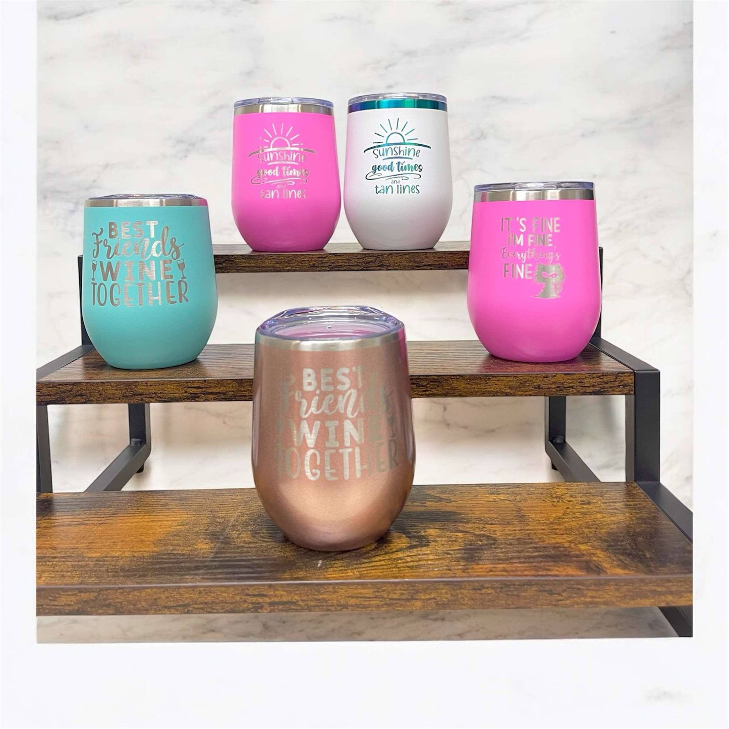 12oz Personalized Laser Engraved  Stainless Steel WineTumbler, Custom Wine Beverage Cup