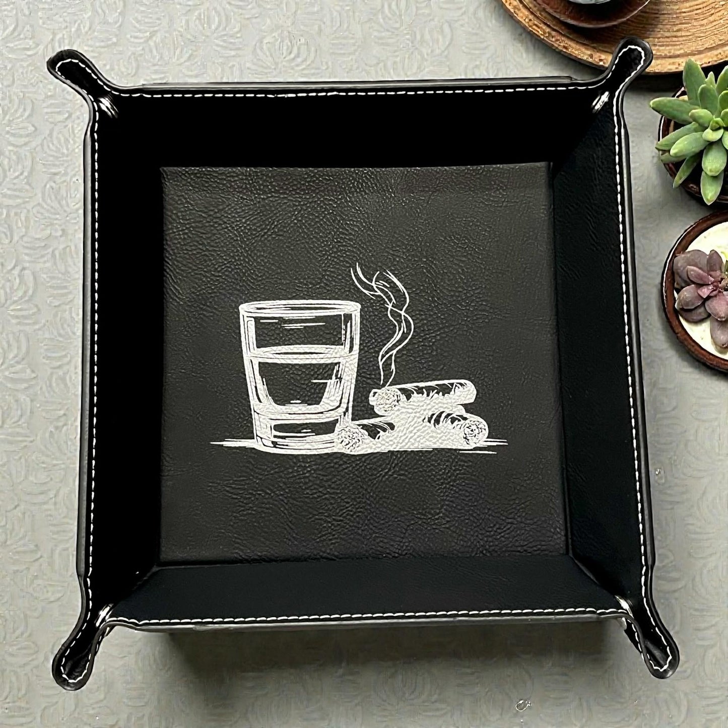 Personalized Laser Engraved  Catchall Leatherette Nightstand or Desk Tray - Valet Tray