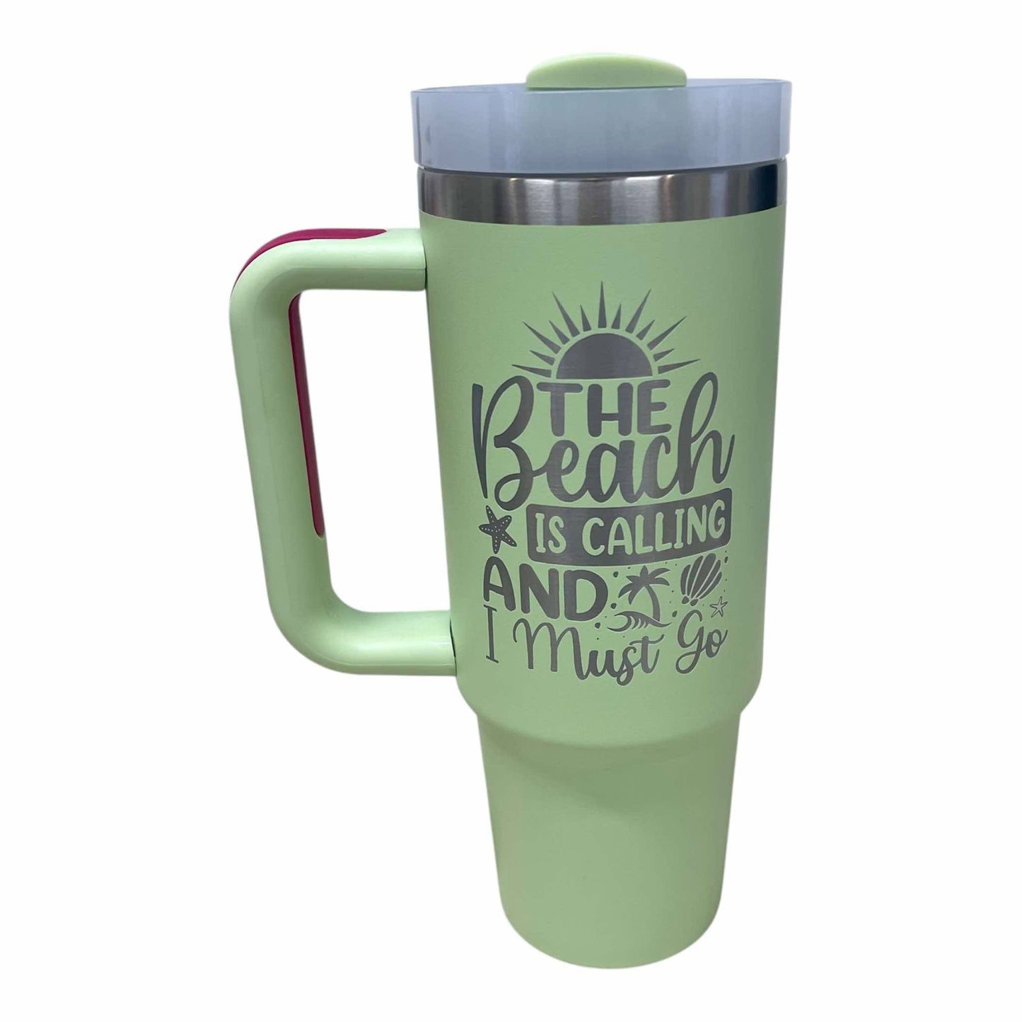 Personalized, Laser Engraved 40oz Stainless Steel Tumbler with Handle.