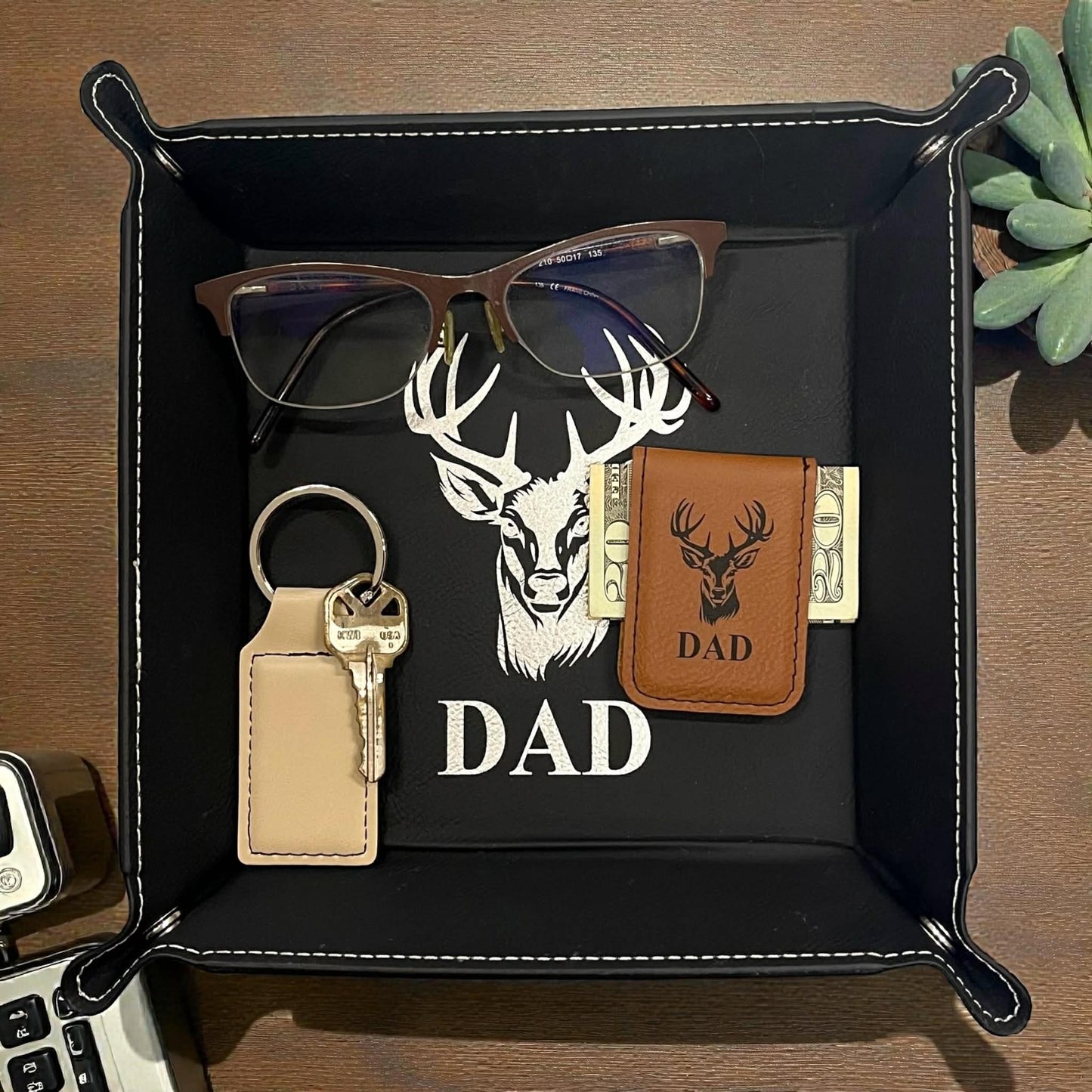 Personalized Laser Engraved  Catchall Leatherette Nightstand or Desk Tray - Valet Tray