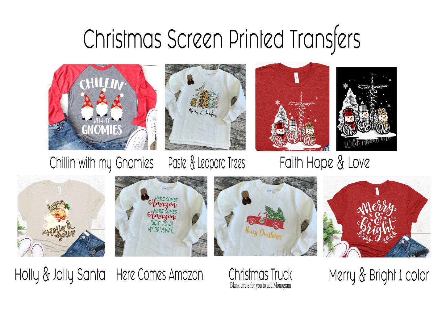Christmas Full Color Screen Printed Transfers Ready to Press