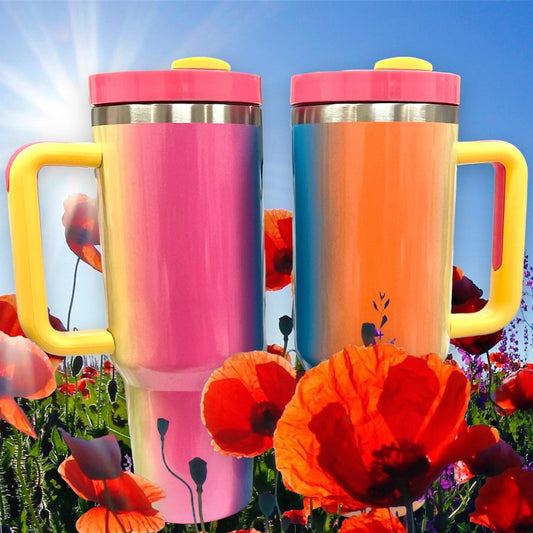 40oz Stainless Steel Ombre/Patterned Tumbler with Handle