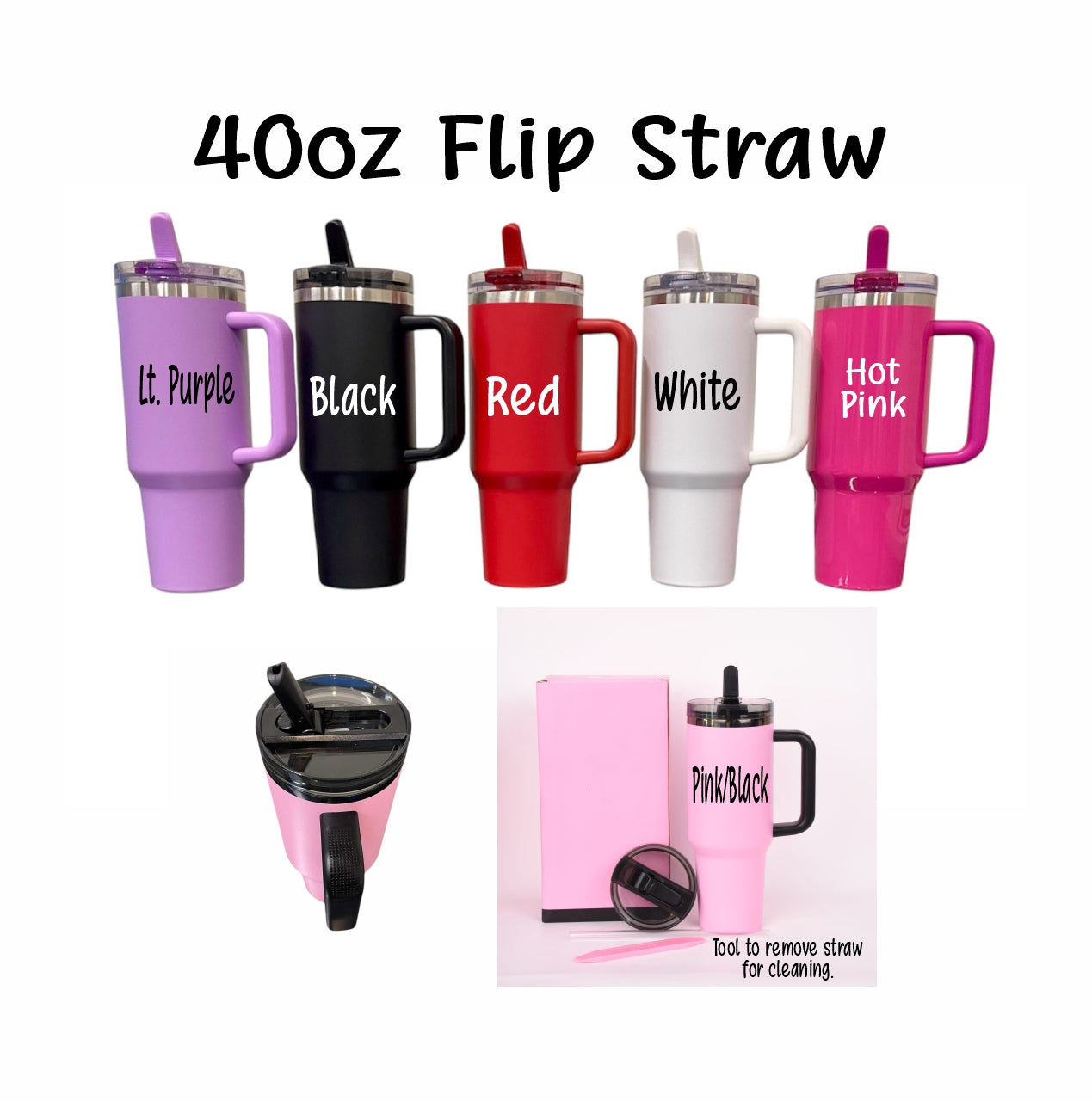 Personalized 40oz Stainless Steel Tumbler Spill Proof Flip Straw Laser Engraved Tumbler