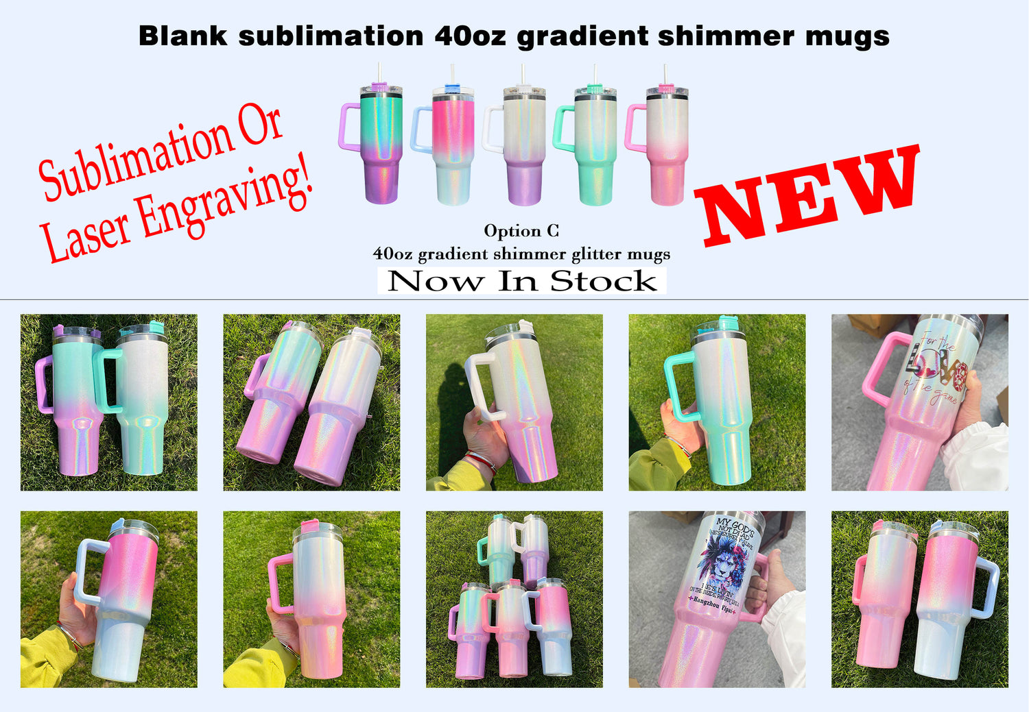 40oz Stainless Steel Shimmer Sublimation Tumbler with Handle