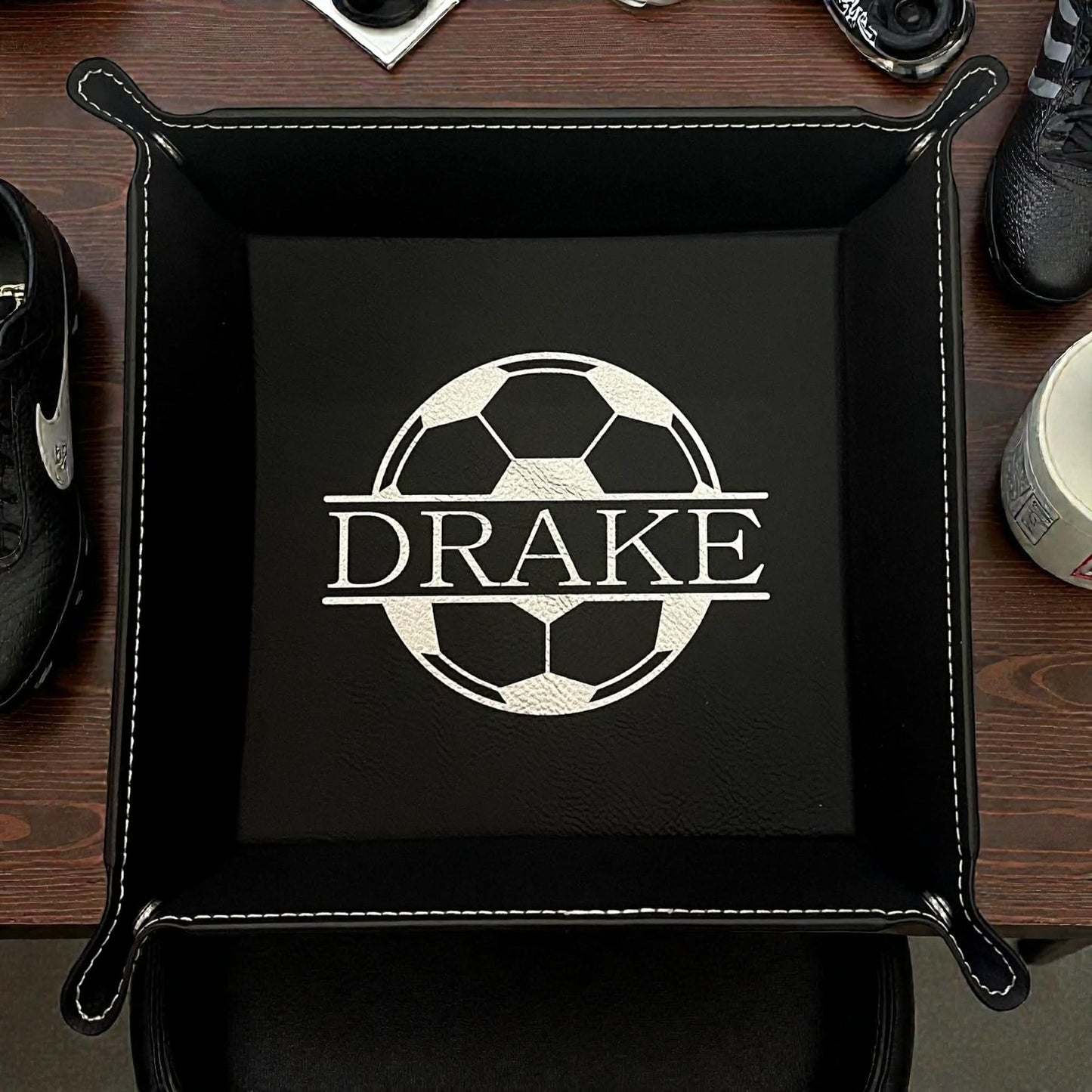 Personalized Laser Engraved  Catchall Leatherette Nightstand or Desk Tray - Valet Tray