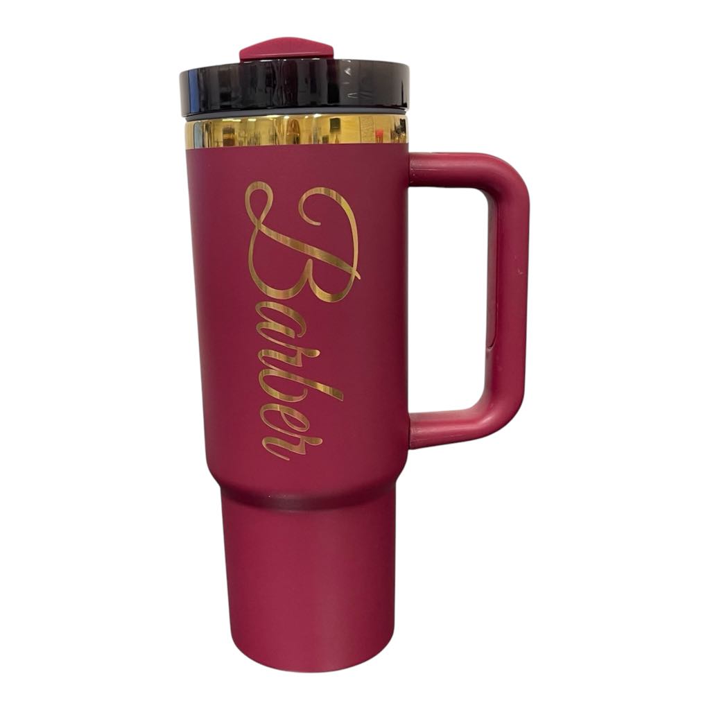 Personalized, Laser Engraved 40oz Stainless Steel Tumbler with Handle, New Color Plating Rainbow, Copper, Gold