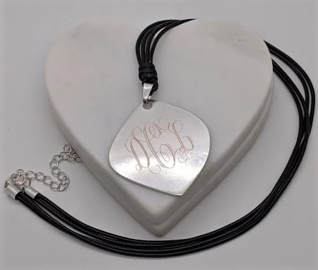 Black Leather Necklace with Antique Engrave Charm