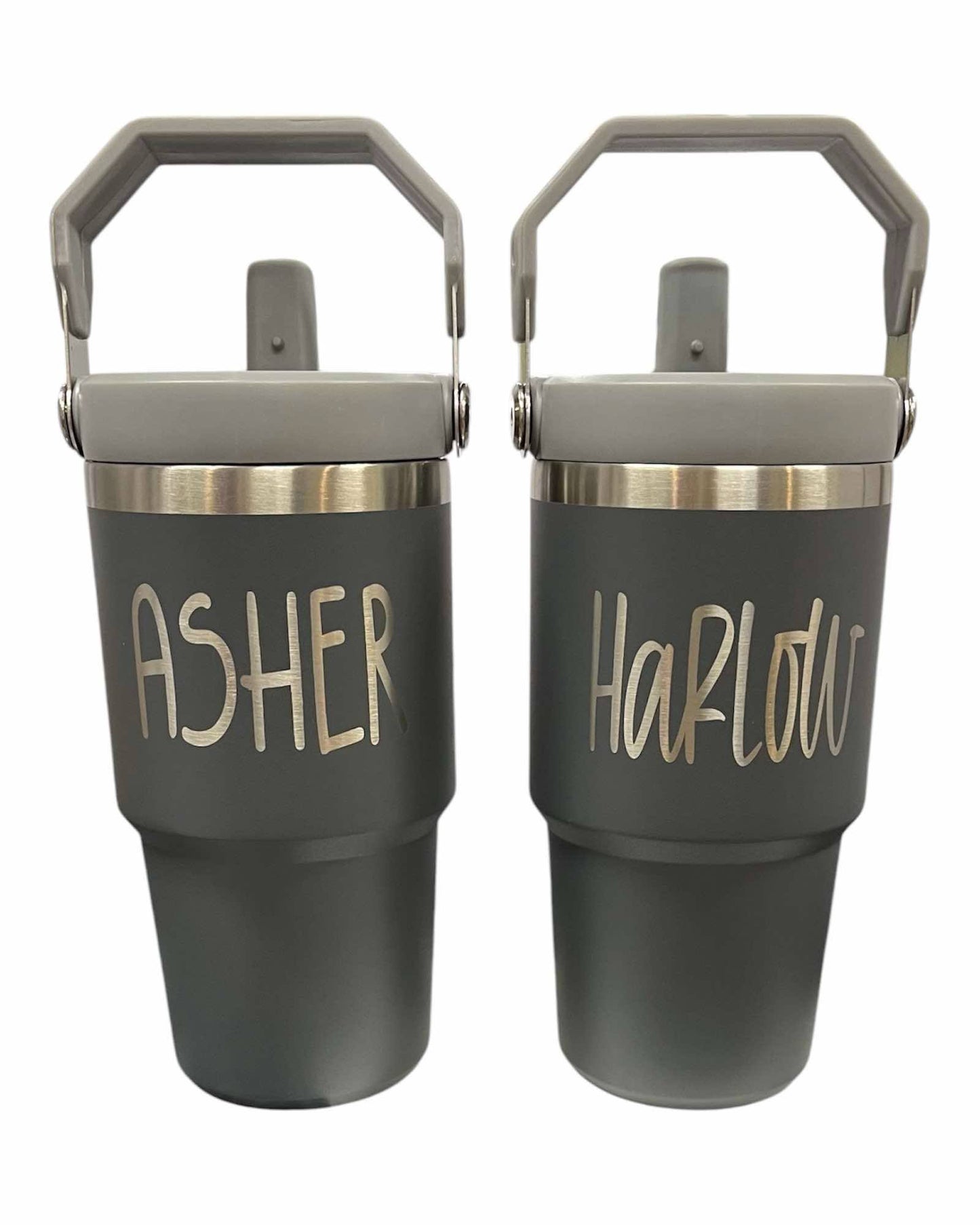 20oz Personalized Laser Engraved Stainless Steel Cup with Flip Straw and Regular Lid