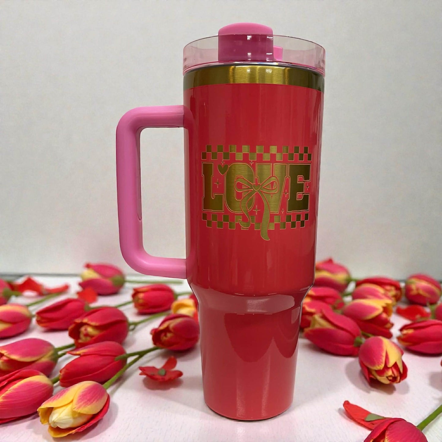 Personalized, Laser Engraved 40oz Stainless Steel Tumbler with Handle, New Color Plating Rainbow, Copper, Gold