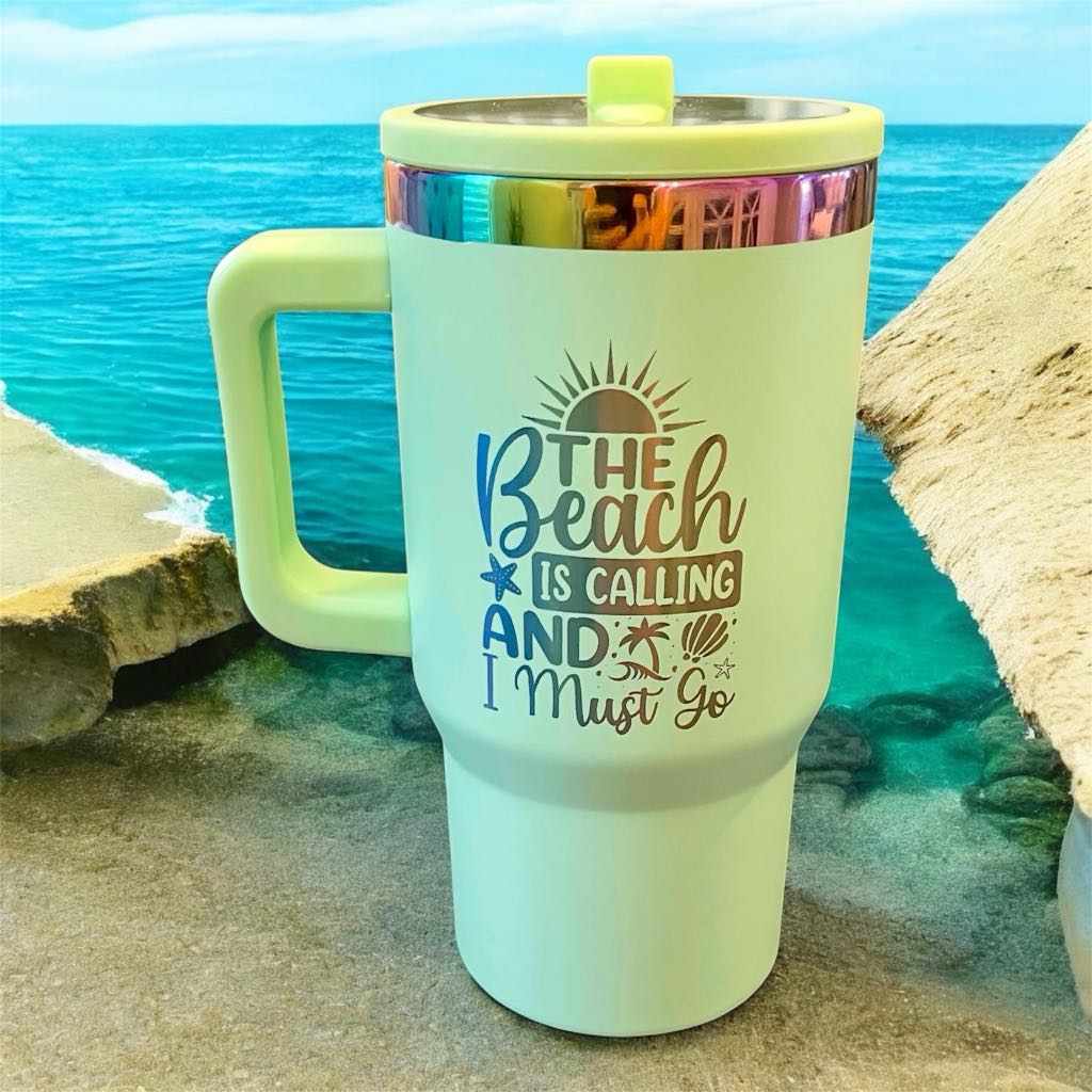 20oz Personalized Laser Engraved Rainbow Plated Stainless Steel Cup with Flip Straw and Handle