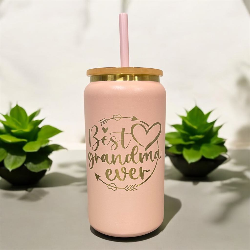 16oz Personalized Laser Engraved  Stainless Steel Can Tumbler, Gold plated Engraving