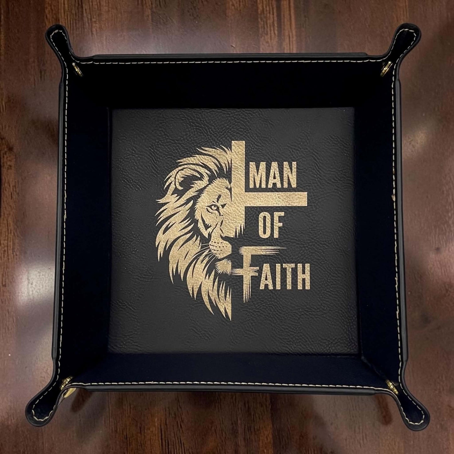 Personalized Laser Engraved  Catchall  Snap Tray Leatherette Nightstand or Desk Tray - Valet Tray
