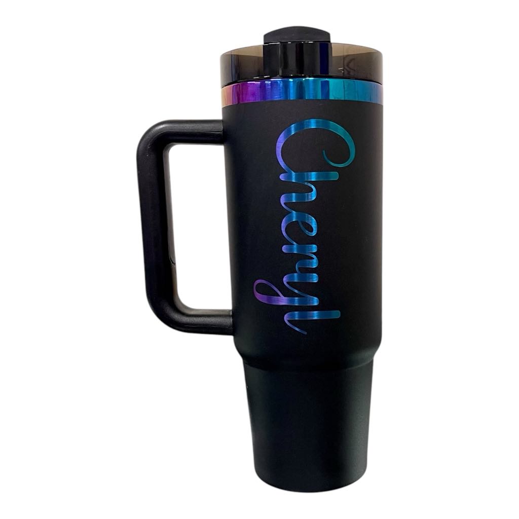 Personalized, Laser Engraved 40oz Stainless Steel Tumbler with Handle, New Color Plating Rainbow, Copper, Gold