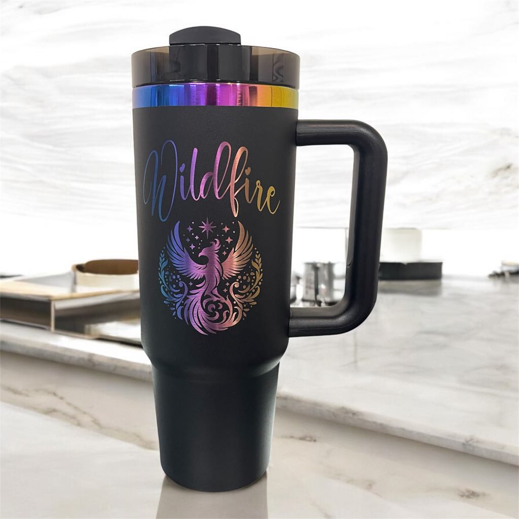 Personalized, Laser Engraved 40oz Stainless Steel Tumbler with Handle, New Color Plating Rainbow, Copper, Gold